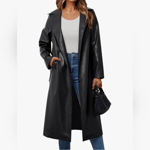 Women's Black Long Leather Coat
